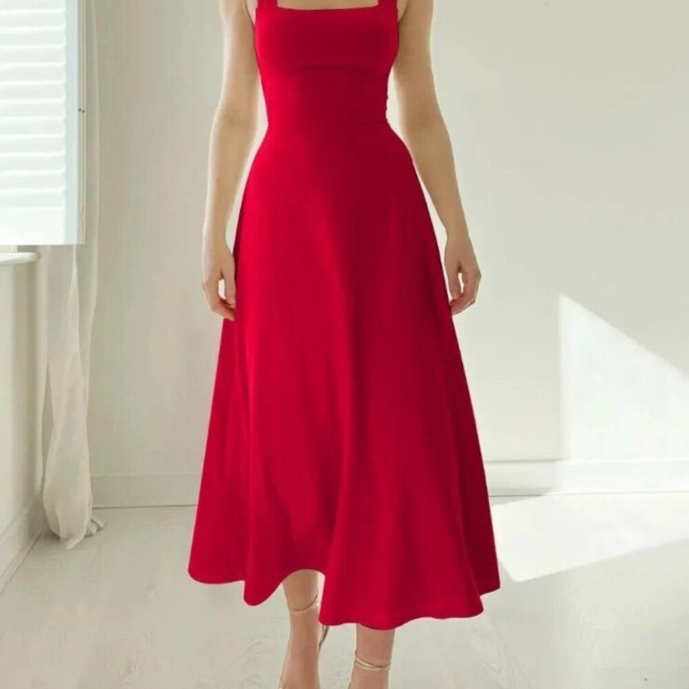 Women's Thick Strap Midi Formal Dress - Picture 2 of 7